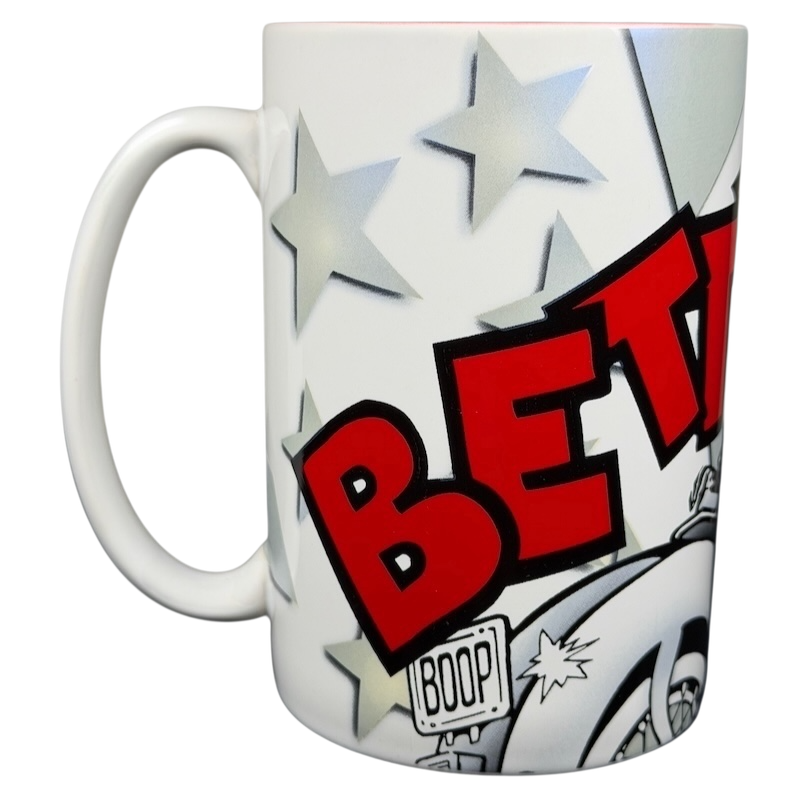 Betty Boop motorcycle Universal Studios mug featuring vibrant graphics and a playful design