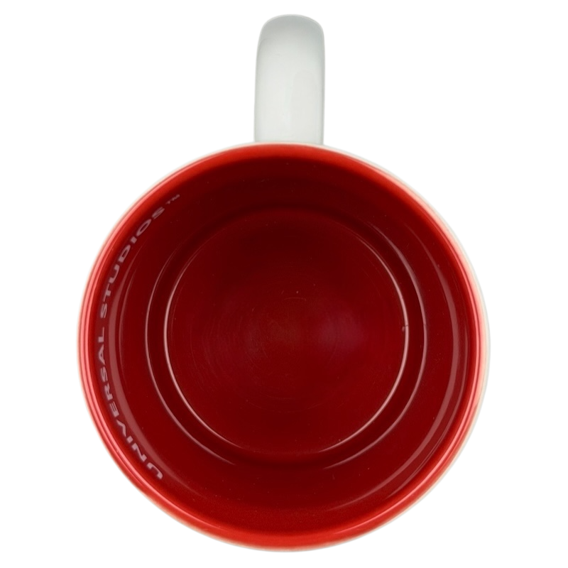 Inside view of a white Betty Boop motorcycle Universal Studios mug featuring a glossy red finish