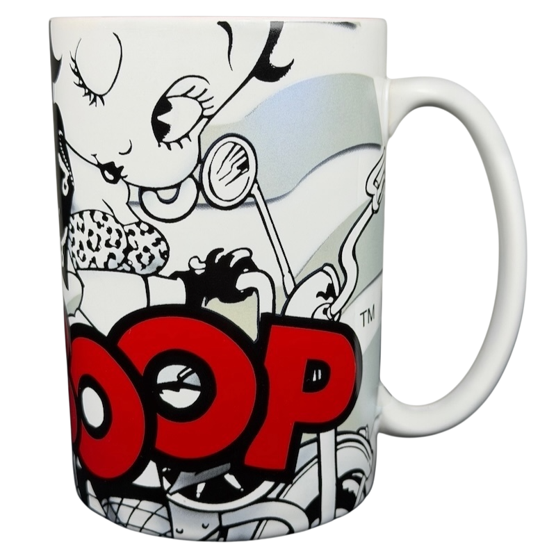Betty Boop motorcycle Universal Studios mug with colorful cartoon design and large logo