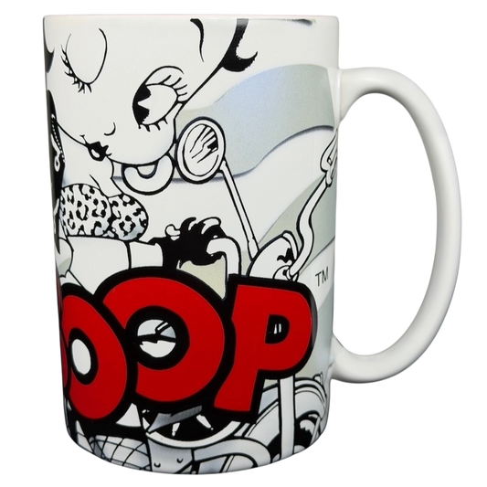 Betty Boop motorcycle Universal Studios mug with colorful cartoon design and large logo