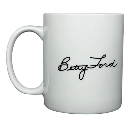 Betty Ford Center signature mug in white featuring elegant black script of Betty Ford