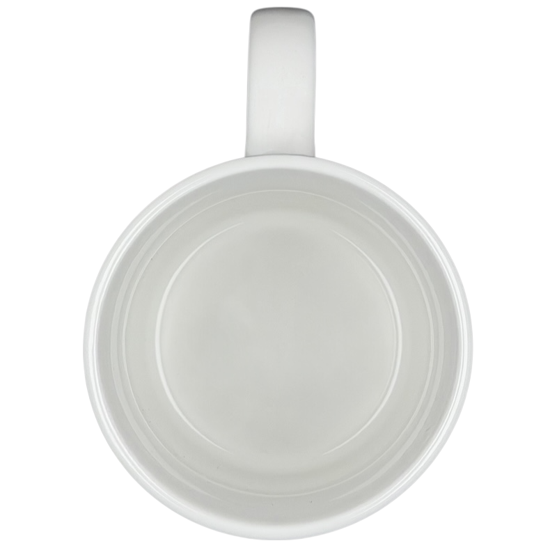 Top view of a white ceramic Betty Ford Center signature mug with a smooth rim