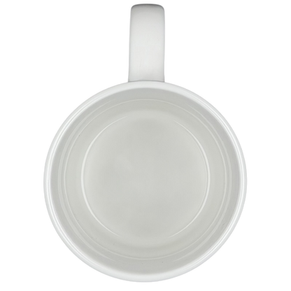 Top view of a white ceramic Betty Ford Center signature mug with a smooth rim