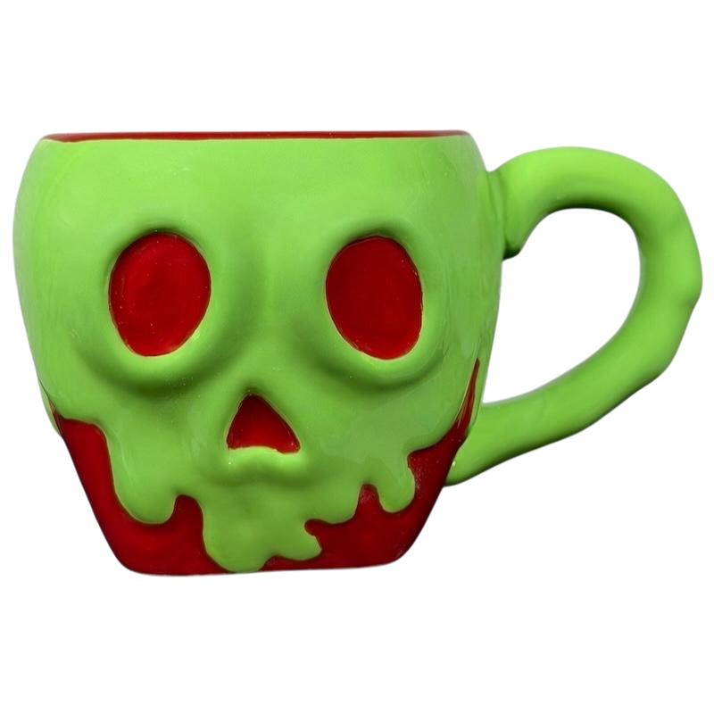 Disney Snow White Evil Queen Green Poison Apple Mug Bioworld with a skull design and vibrant colors
