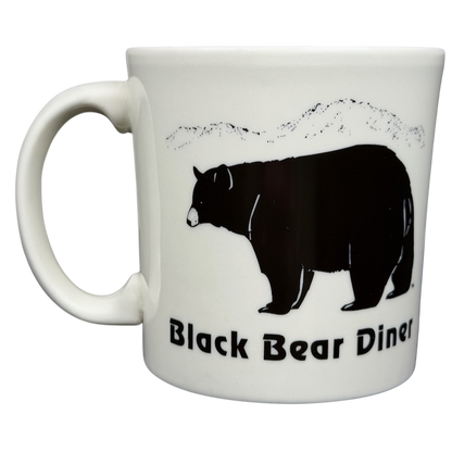 Black Bear Diner Mug Homer Laughlin China featuring a black bear silhouette and mountain design
