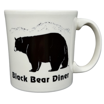 Black Bear Diner Mug Homer Laughlin China featuring a black bear silhouette and scenic mountains
