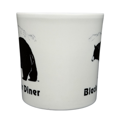 Black Bear Diner Mug Homer Laughlin China featuring a bold bear design on a white background