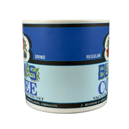 Bloom's Coffee vintage mug in blue color featuring decorative floral design and brand details