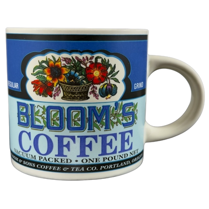Westwood Bloom's Coffee vintage mug featuring colorful floral design and classic typography