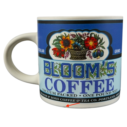 Westwood Bloom's Coffee vintage mug featuring vibrant floral design and retro branding