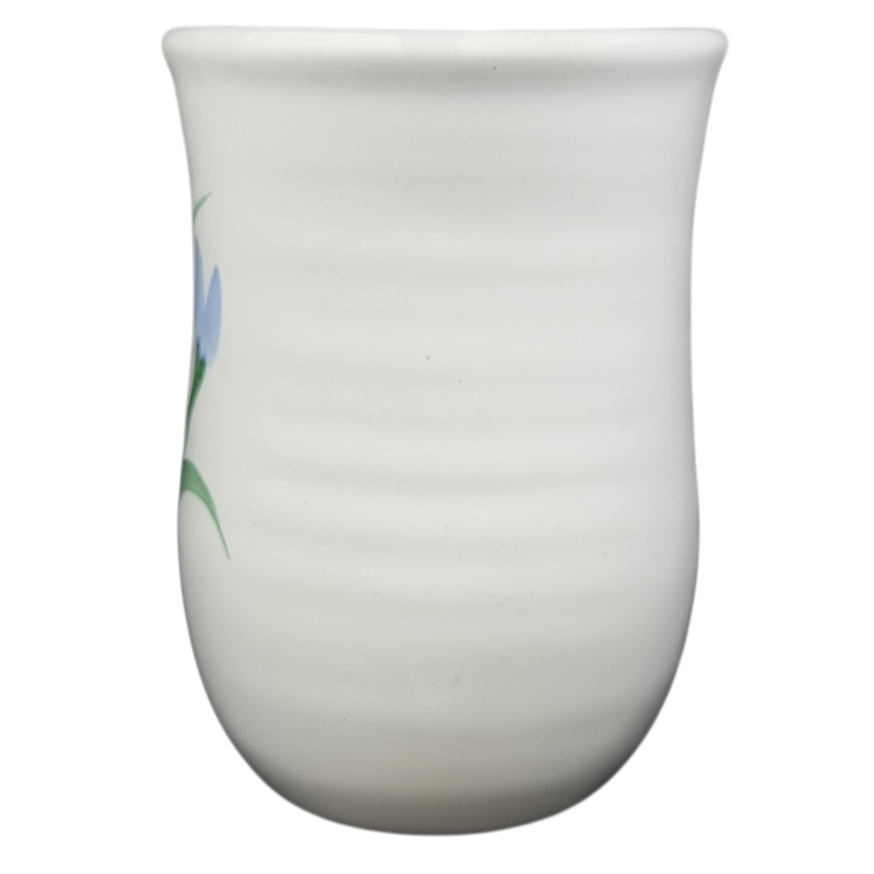 Blue Iris Hand Warmer Neher Mug with a smooth finish and decorative floral design