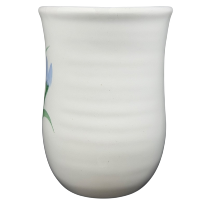 Blue Iris Hand Warmer Neher Mug with a smooth finish and decorative floral design