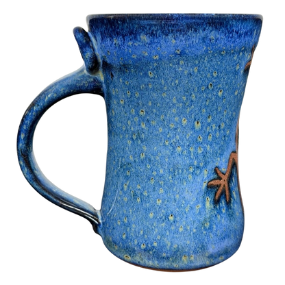 Blue Speckled Gecko Pottery Mug with a textured blue finish and unique gecko design