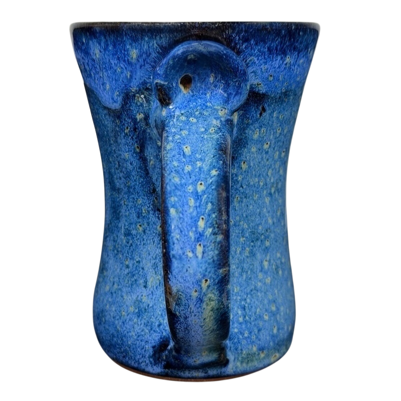 Blue Speckled Gecko Pottery Mug with a Unique Handle and Vibrant Color Design
