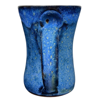 Blue Speckled Gecko Pottery Mug with a Unique Handle and Vibrant Color Design