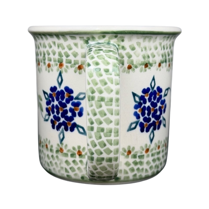 Boleslawiec forget-me-not mug with intricate floral designs and a sturdy handle
