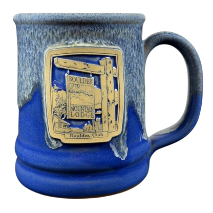 Boulder Mountain Lodge Utah Deneen mug featuring a scenic design and deep blue glaze finish