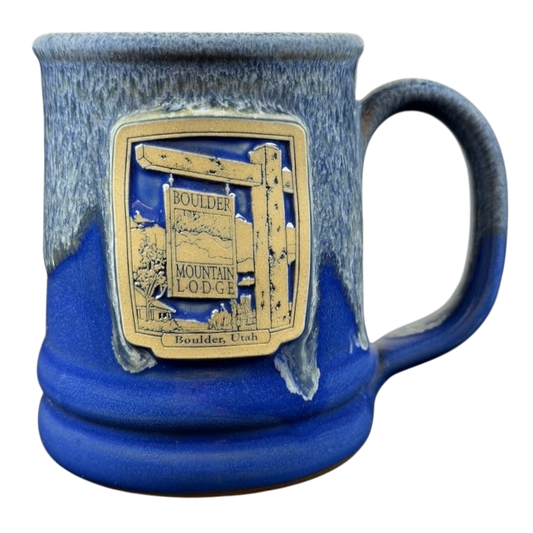 Boulder Mountain Lodge Utah Deneen mug featuring a scenic design and deep blue glaze finish