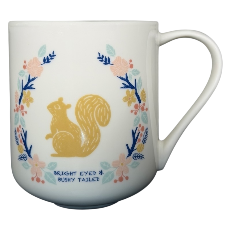 Threshold Bright Eyed Bushy Tailed Squirrel Mug with Floral Design and Colorful Squirrel Illustration