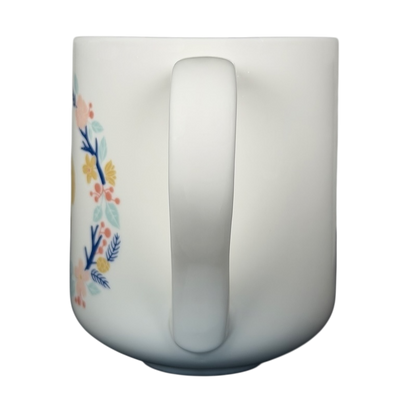 White Threshold Bright Eyed Bushy Tailed Squirrel Mug with floral design on the side