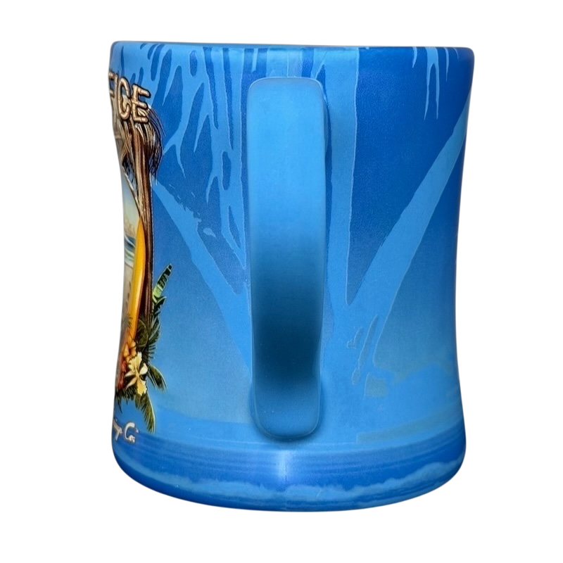 Bubba Gump Shrimp Co The Office mug in blue featuring tropical design and iconic logo