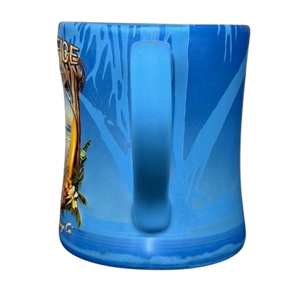 Bubba Gump Shrimp Co The Office mug in blue featuring tropical design and iconic logo