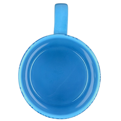 Top view of a blue mug featuring the Bubba Gump Shrimp Co The Office mug design