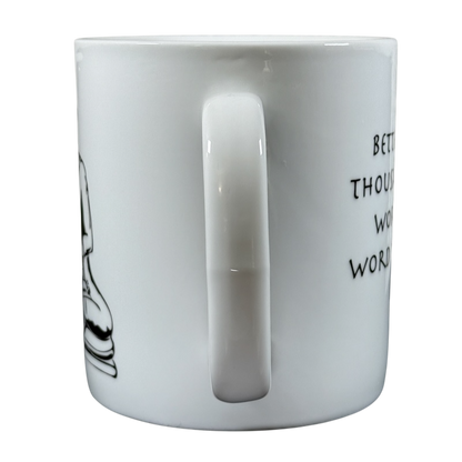 White ceramic Buddha collectible Coventry mug with black Buddha illustration and inspirational text