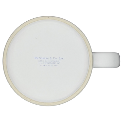 Bottom view of a Cafe Du Monde New Orleans French Quarter Mug by Youngberg & Co with branding details