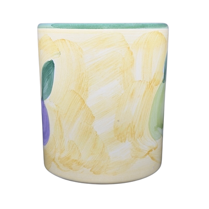 Caleca Frutta Pear and Plums mug with colorful fruit designs on a cream background