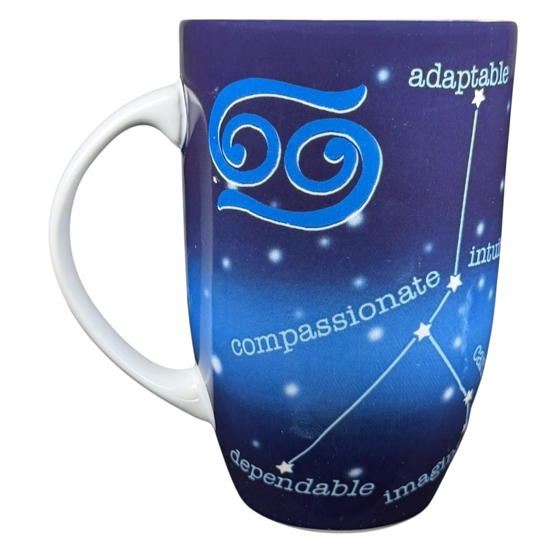 CANCER Zodiac What's Your Sign Mug Coventry featuring a blue starry design with zodiac traits