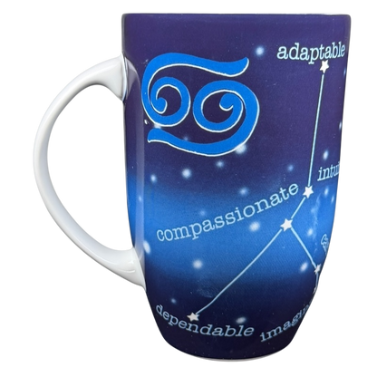 CANCER Zodiac What's Your Sign Mug Coventry featuring a blue starry design with zodiac traits