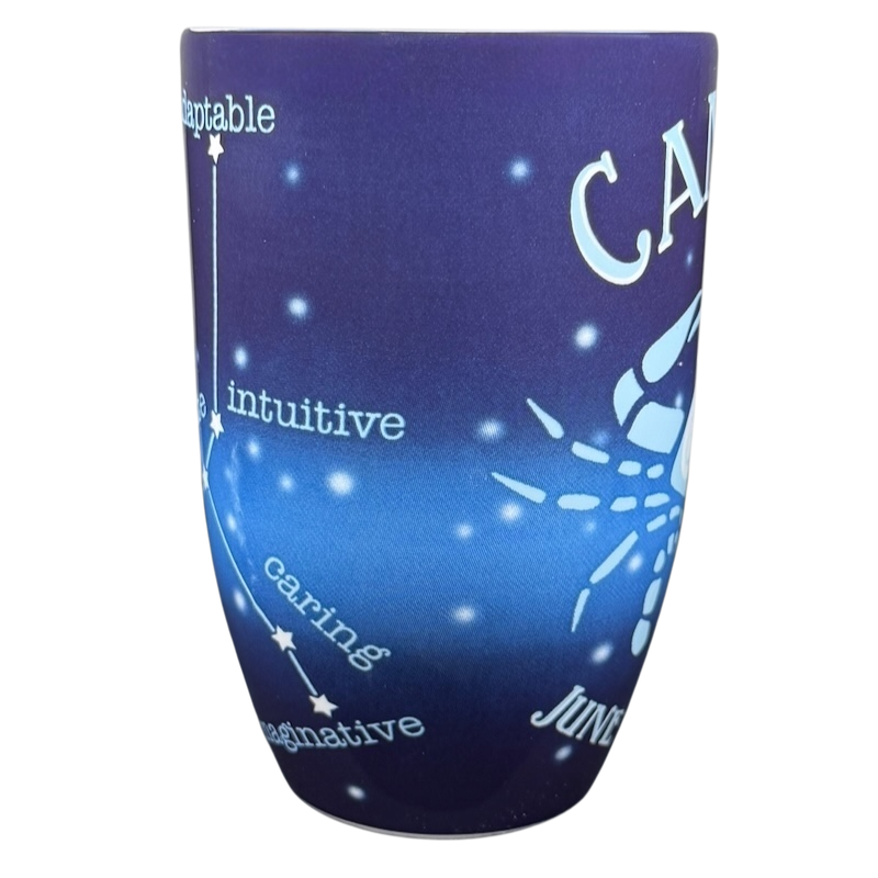 CANCER Zodiac What's Your Sign Mug Coventry featuring blue cosmic design and zodiac traits