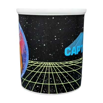 Captain Kirk Star Trek vintage mug featuring vibrant space-themed designs and bold lettering