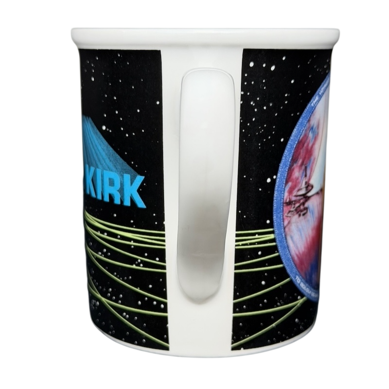 Captain Kirk Star Trek vintage mug featuring iconic imagery from the series and vibrant colors