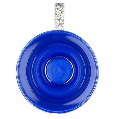 Cassie Byrnes Anthropologie Mug in deep blue with a glossy spiral design and textured handle