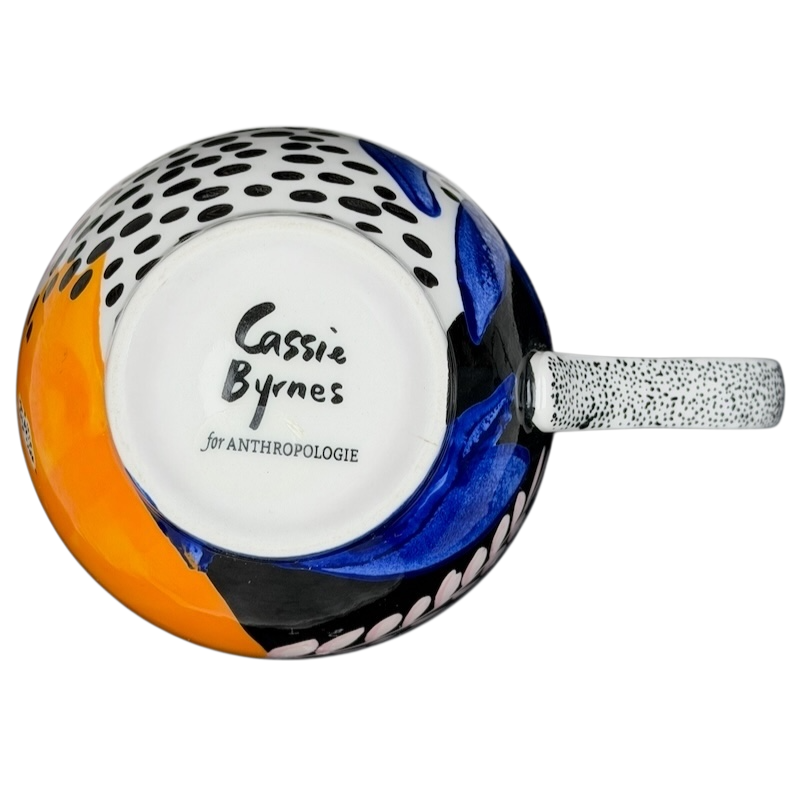 Colorful Cassie Byrnes Anthropologie Mug with artistic patterns and a stylish handle