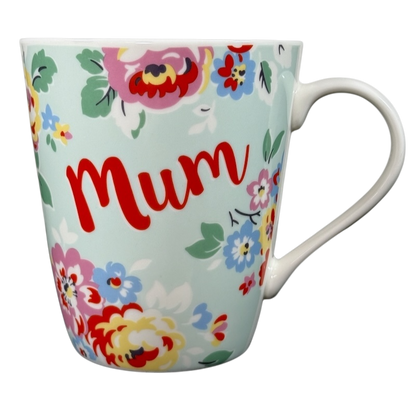 Cath Kidston vintage mum floral mug with colorful flower pattern and red Mum text