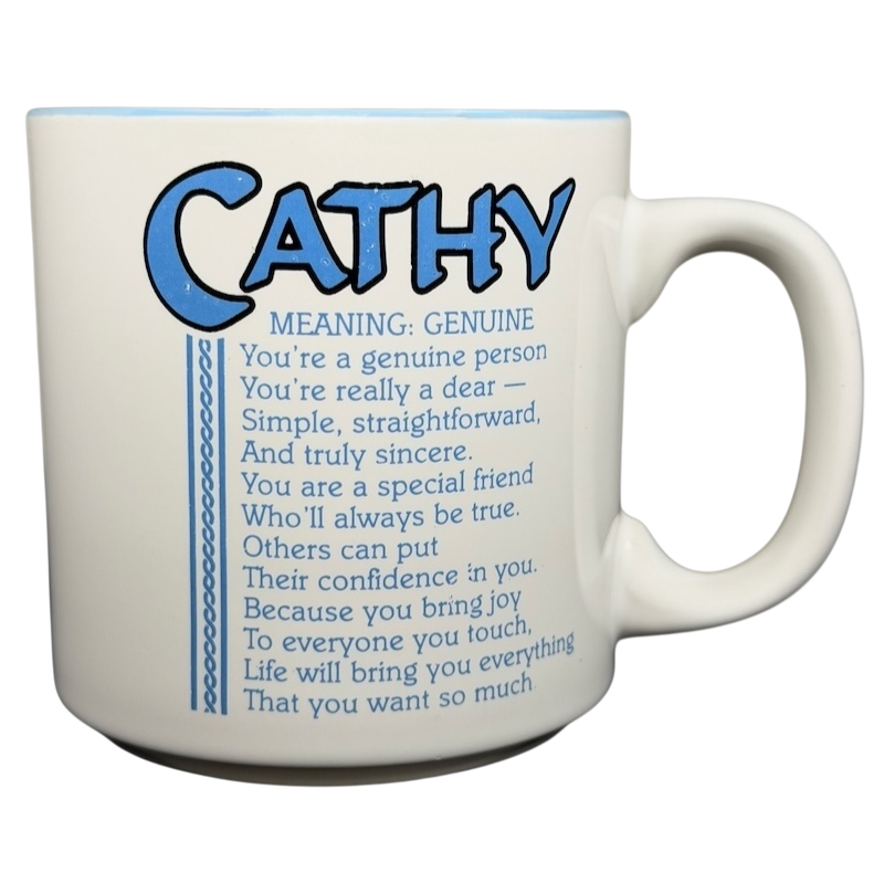 Cathy name mug vintage design with definition and meaningful text about being genuine
