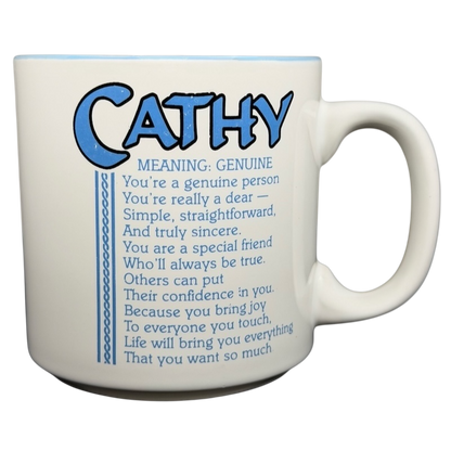 Cathy name mug vintage design with definition and meaningful text about being genuine