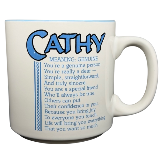 Cathy name mug vintage design with definition and meaningful text about being genuine