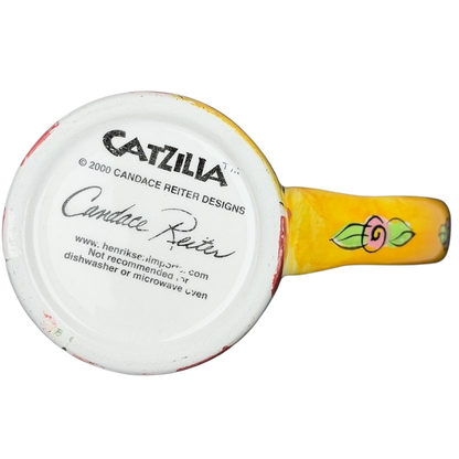 Catzilla Candace Reiter Designs Cats Flowers Mug with colorful floral patterns and a yellow base