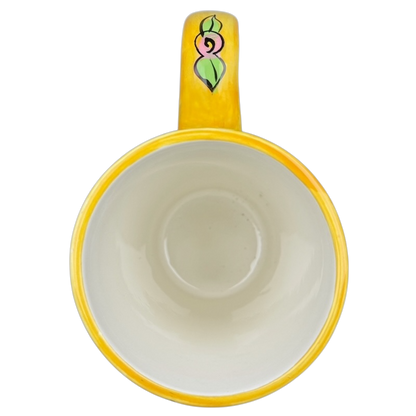 Catzilla Candace Reiter Designs Cats Flowers Mug in bright yellow with floral handle design