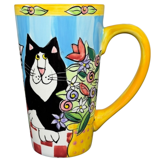 Catzilla Candace Reiter Designs Cats Flowers Mug featuring a black cat among colorful flowers