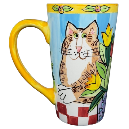 Catzilla Candace Reiter Designs Cats Flowers Mug featuring a whimsical cat and colorful floral design