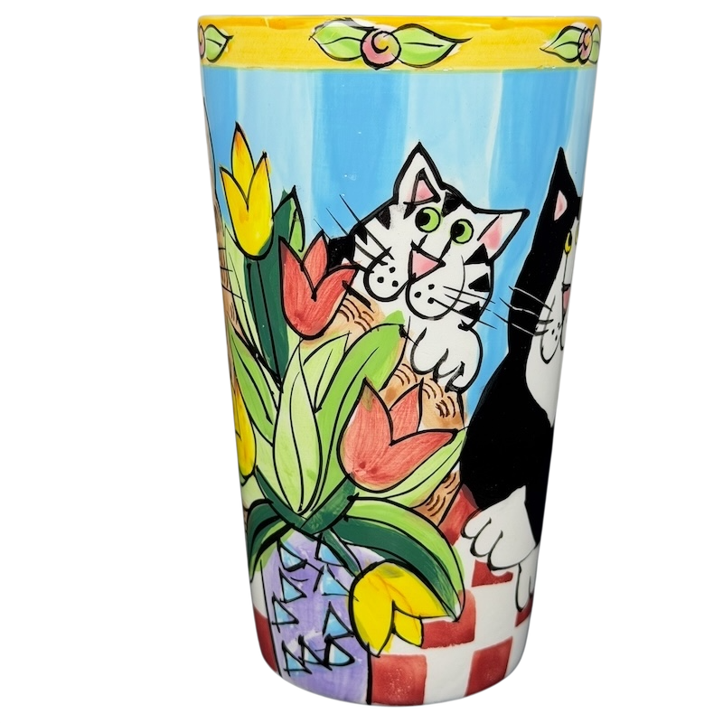 Catzilla Candace Reiter Designs Cats Flowers Mug featuring vibrant cats and colorful floral patterns