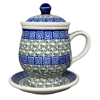 Decorative Polish Pottery Tea Infuser Brewing Boleslawiec Mug Ceramika Artystyczna with lid and saucer