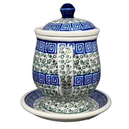 Polish Pottery Tea Infuser Brewing Boleslawiec Mug Ceramika Artystyczna with intricate blue and green designs