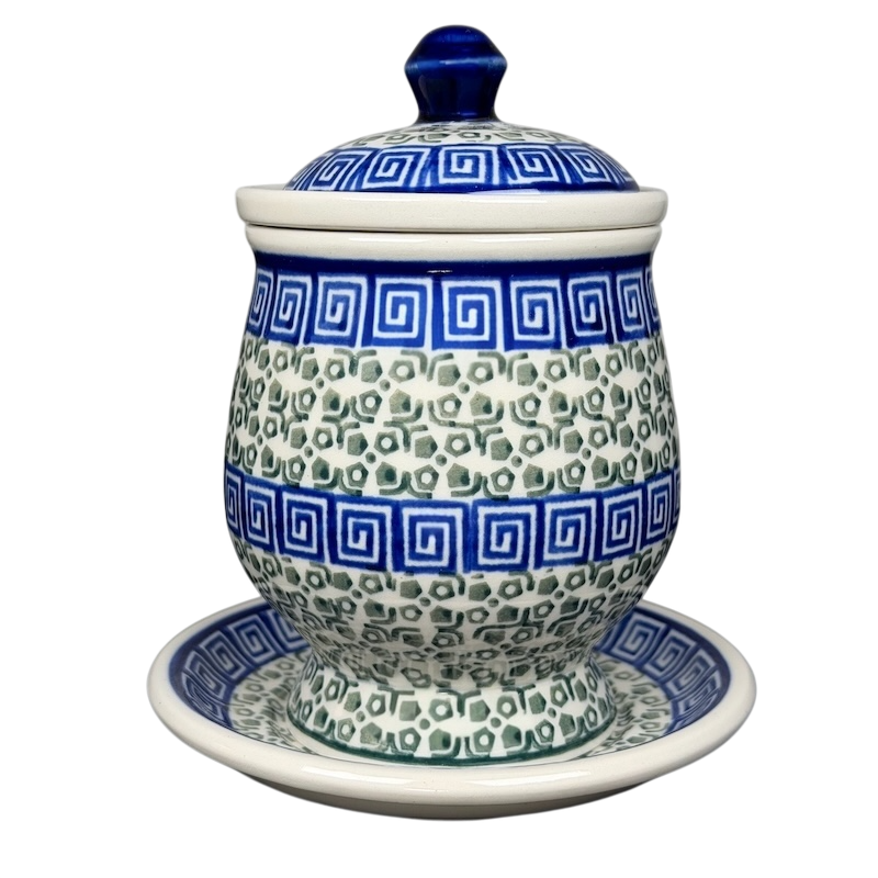 Polish Pottery Tea Infuser Brewing Boleslawiec Mug Ceramika Artystyczna with decorative patterns and lid