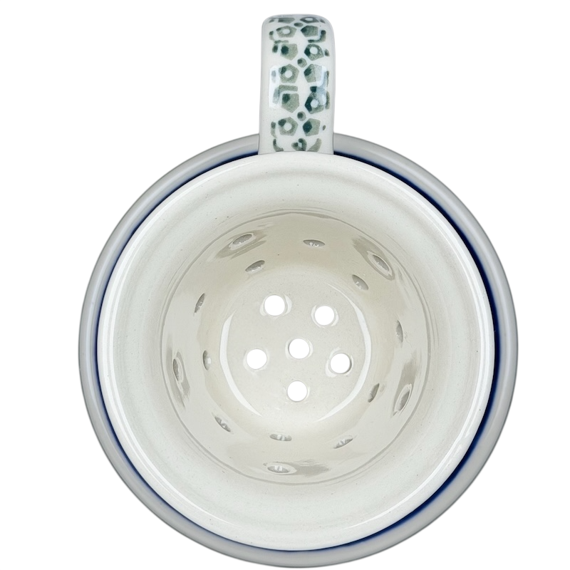 Polish Pottery Tea Infuser Brewing Boleslawiec Mug Ceramika Artystyczna with a floral design and drainage holes